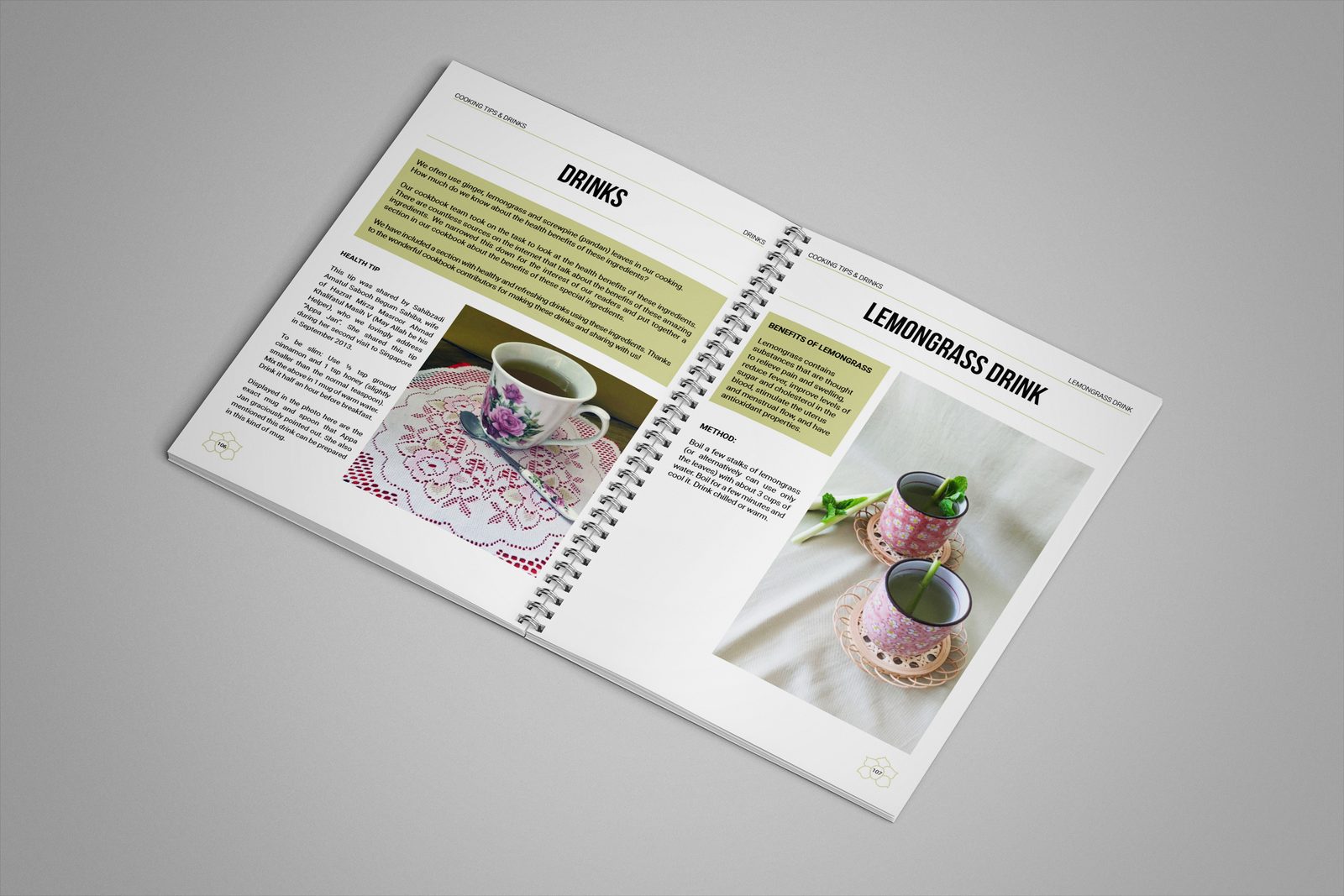 Cookbook recipe spread with a full-page food photograph facing structured text